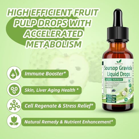 Soursop Graviola Liquid Drops, Soursop Extract Multivitamin Drops w. Sea Moss, Grape Seed, Super Concentrated Unrefined Soursop Oil Organic for Skin Immune Boost Detox, Soursop Bitters Liquid 2 Fl/Oz in Saudi Arabia