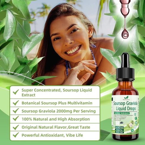 Soursop Graviola Liquid Drops, Soursop Extract Multivitamin Drops w. Sea Moss, Grape Seed, Super Concentrated Unrefined Soursop Oil Organic for Skin Immune Boost Detox, Soursop Bitters Liquid 2 Fl/Oz in Saudi Arabia
