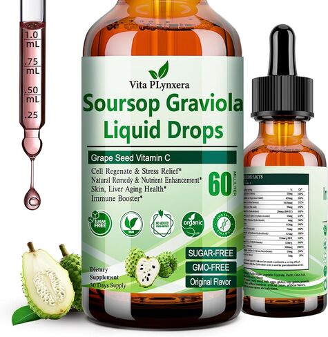 Soursop Graviola Liquid Drops, Soursop Extract Multivitamin Drops w. Sea Moss, Grape Seed, Super Concentrated Unrefined Soursop Oil Organic for Skin Immune Boost Detox, Soursop Bitters Liquid 2 Fl/Oz in Saudi Arabia