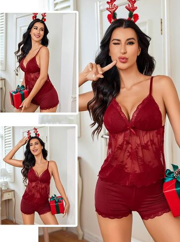 Avidlove Sexy Pajama Sets for Women 2 Piece Cami Sleepwear Sexy Lace Pajamas Short Set Cami PJS Set in Saudi Arabia