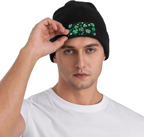 St Patrick's Day Hats for Women Men, Clover Leaf Beanies Casual Knit Hat, Cute Shamrocks Soft Warm Winter Hat in Saudi Arabia