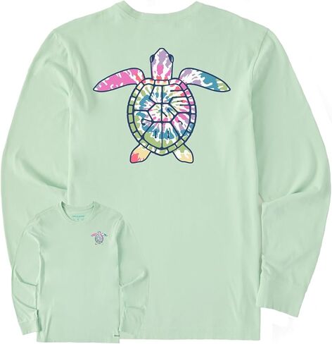 الحياة جيدة. تي شيرت نسائي من LIG Turtle Shell Tie Dye LS Crusher-Lite، أخضر داكن، X-Large in Kuwait