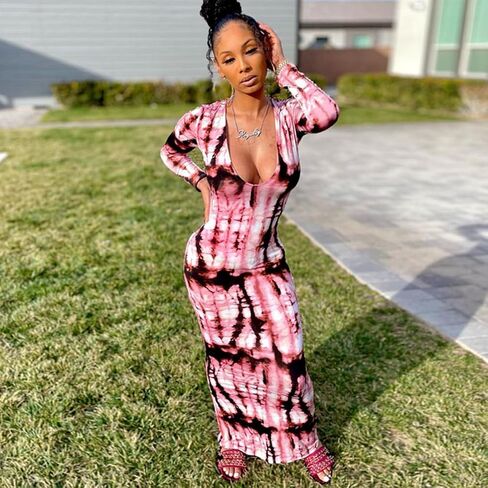 Women's Bodycon Long Sleeve Maxi Dress V Neck Club Wear Clothing for Women Sexy in Saudi Arabia