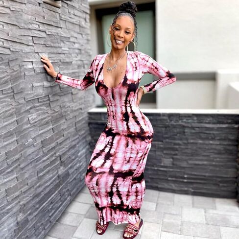 Women's Bodycon Long Sleeve Maxi Dress V Neck Club Wear Clothing for Women Sexy in Saudi Arabia