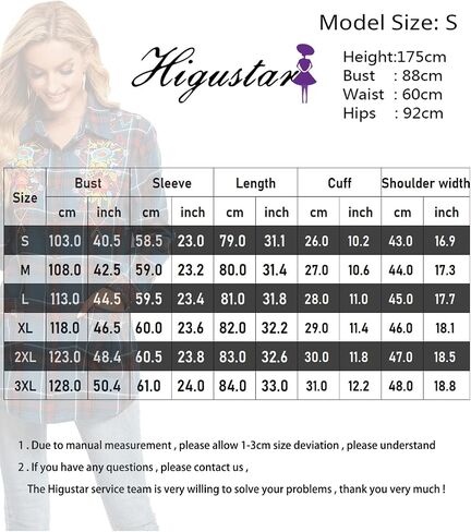 Higustar Women's Flannels Shirt Mexican Embroidered Bohemian Floral Tops CottonTunics Plaid Blouses with Pockets for Women in Saudi Arabia