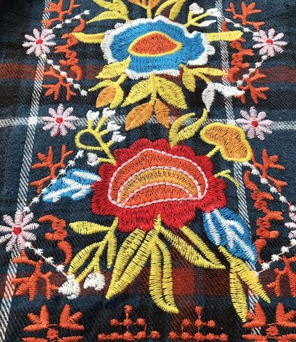 Higustar Women's Flannels Shirt Mexican Embroidered Bohemian Floral Tops CottonTunics Plaid Blouses with Pockets for Women in Saudi Arabia