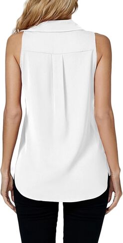 LYANER Women's Casual Collar Sleeveless Button Down Tank Top Blouse Shirt in Saudi Arabia