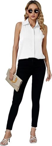 LYANER Women's Casual Collar Sleeveless Button Down Tank Top Blouse Shirt in Saudi Arabia