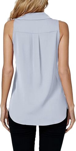 LYANER Women's Casual Collar Sleeveless Button Down Tank Top Blouse Shirt in Saudi Arabia