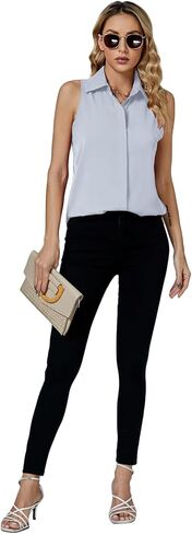 LYANER Women's Casual Collar Sleeveless Button Down Tank Top Blouse Shirt in Saudi Arabia