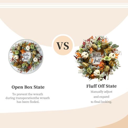 bibelot مرحبا الخريف اكليلا من الزهور 22 '' الخريف الباب الأمامي اكليلا من الزهور، اكليلا من الزهور الحصاد مع مجموعة اليقطين المختلفة من التوت أوراق القيقب مخاريط الصنوبر للجدار الداخلي الخارجي عيد الشكر الخريف الخريف ديكور in Kuwait