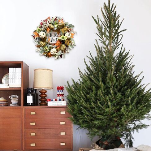 bibelot مرحبا الخريف اكليلا من الزهور 22 '' الخريف الباب الأمامي اكليلا من الزهور، اكليلا من الزهور الحصاد مع مجموعة اليقطين المختلفة من التوت أوراق القيقب مخاريط الصنوبر للجدار الداخلي الخارجي عيد الشكر الخريف الخريف ديكور in Kuwait