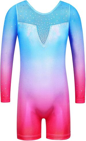 BAOHULU Gymnastics Leotards for Toddler Girls Long Sleeve Sparkle Stripes Tank Biketards Dance Unitards in Kuwait