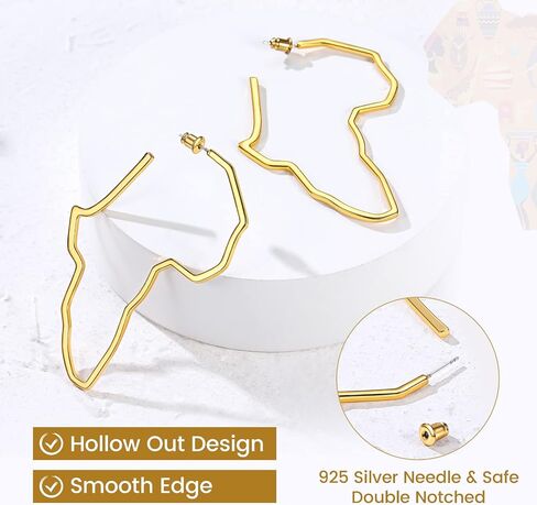 GoldChic Jewelry African Earrings for Women, Gold Africa Map Earring with Custom Name, Platinum/Black Minimalist Ethnic Style Dangle Drop Statement Ear Jewelry with Gift Box in Saudi Arabia