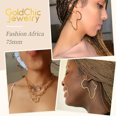 GoldChic Jewelry African Earrings for Women, Gold Africa Map Earring with Custom Name, Platinum/Black Minimalist Ethnic Style Dangle Drop Statement Ear Jewelry with Gift Box in Saudi Arabia