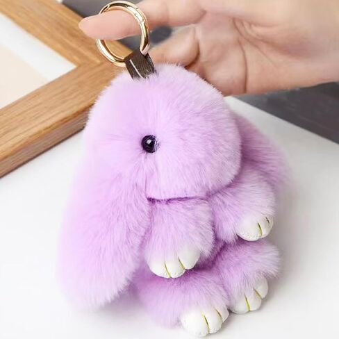 Bunny Keychain Soft Fluffy Rabbit Keychain Cute Colorful Rabbit Fur Pom Pom Key Rings for Women Pendant Accessories in Saudi Arabia