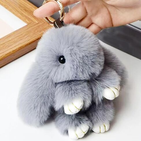 Bunny Keychain Soft Fluffy Rabbit Keychain Cute Colorful Rabbit Fur Pom Pom Key Rings for Women Pendant Accessories in Saudi Arabia