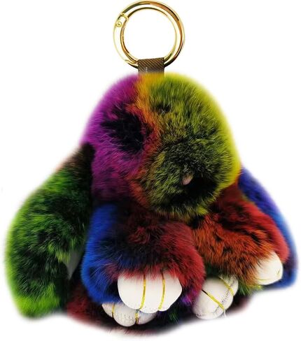 Bunny Keychain Soft Fluffy Rabbit Keychain Cute Colorful Rabbit Fur Pom Pom Key Rings for Women Pendant Accessories in Saudi Arabia