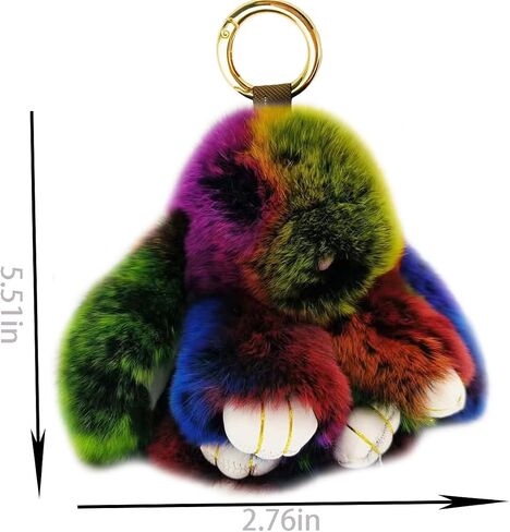 Bunny Keychain Soft Fluffy Rabbit Keychain Cute Colorful Rabbit Fur Pom Pom Key Rings for Women Pendant Accessories in Saudi Arabia