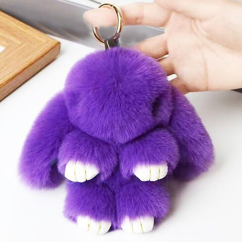 Bunny Keychain Soft Fluffy Rabbit Keychain Cute Colorful Rabbit Fur Pom Pom Key Rings for Women Pendant Accessories in Saudi Arabia