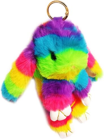 Bunny Keychain Soft Fluffy Rabbit Keychain Cute Colorful Rabbit Fur Pom Pom Key Rings for Women Pendant Accessories in Saudi Arabia