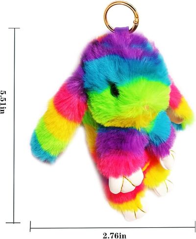 Bunny Keychain Soft Fluffy Rabbit Keychain Cute Colorful Rabbit Fur Pom Pom Key Rings for Women Pendant Accessories in Saudi Arabia