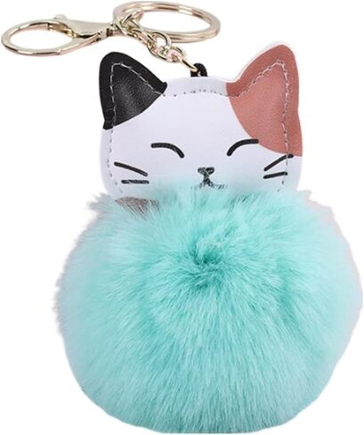 COLORFUL BLING Cute Fluffy Cat Keyring Multicolor Fluffy Ball Cat Keyring Faux Fur Ball Pom Pom Key Chain Bag Decoration in Saudi Arabia