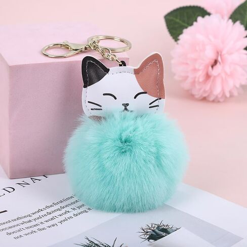 COLORFUL BLING Cute Fluffy Cat Keyring Multicolor Fluffy Ball Cat Keyring Faux Fur Ball Pom Pom Key Chain Bag Decoration in Saudi Arabia