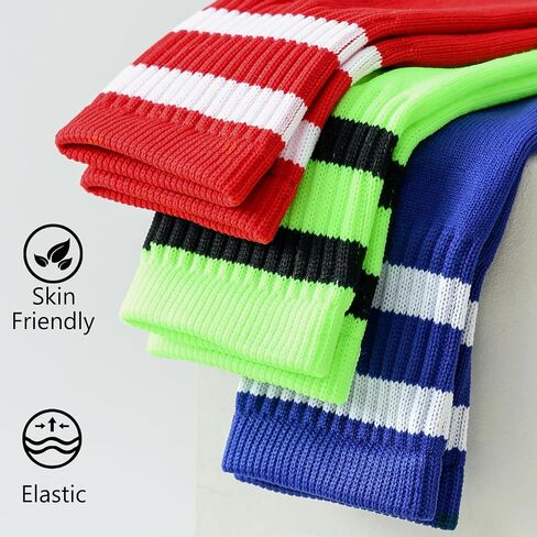 LO SHOKIM Boys Soccer Socks Kids Football Socks Girls Knee High Socks Striped Baseball Softball Athletic Tube Stockings in Saudi Arabia