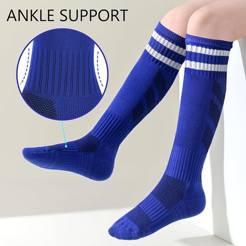 LO SHOKIM Boys Soccer Socks Kids Football Socks Girls Knee High Socks Striped Baseball Softball Athletic Tube Stockings in Saudi Arabia