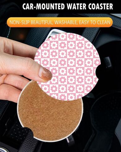 2 Pack Vintage Ceramic Car Coasters 2.56 Inch,Absorbent Car Cup Holder Coaster for Women,Auto Accessories with Finger Notch - Gold Mountain in Saudi Arabia