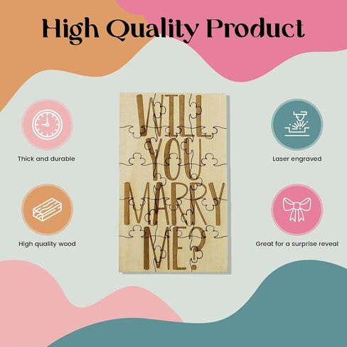 Will You Marry Me Proposal 15 Piece Jigsaw Puzzle Laser Engraved Rustic Basswood 6" x 3.5" in Saudi Arabia