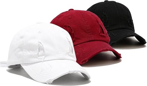 Umeepar Baseball Cap 3 Pack Vintage Distressed Low Profile Unstructured Broken Patch Cotton Dad Hat Adjustable for Women Men in Saudi Arabia