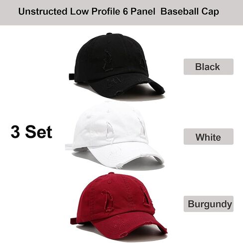 Umeepar Baseball Cap 3 Pack Vintage Distressed Low Profile Unstructured Broken Patch Cotton Dad Hat Adjustable for Women Men in Saudi Arabia