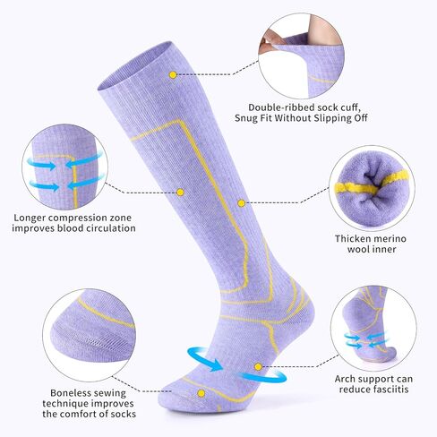 جوارب تزلج من الصوف ميرينو من زيكاك، زوجان للنساء، جوارب حرارية عالية للركبة في الطقس البارد للتزلج والتزلج على الجليد والمشي لمسافات طويلة والتخييم in Kuwait