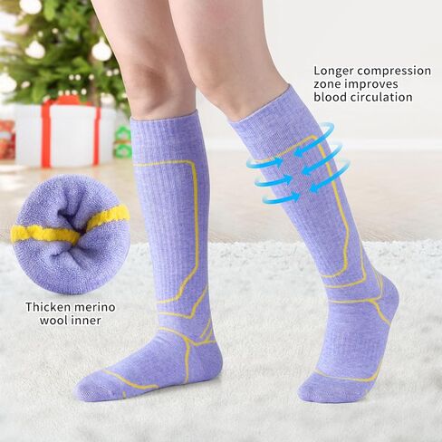 جوارب تزلج من الصوف ميرينو من زيكاك، زوجان للنساء، جوارب حرارية عالية للركبة في الطقس البارد للتزلج والتزلج على الجليد والمشي لمسافات طويلة والتخييم in Kuwait