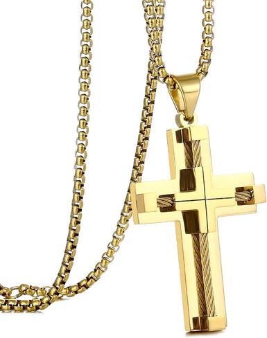 Cross Pendant Necklace,Stainless Steel Pendant for Men & Women,Small Steel Winding Wire Cross Chain,Silver/Gold/Black/Gold Silver Tone in Saudi Arabia