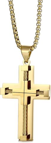 Cross Pendant Necklace,Stainless Steel Pendant for Men & Women,Small Steel Winding Wire Cross Chain,Silver/Gold/Black/Gold Silver Tone in Saudi Arabia