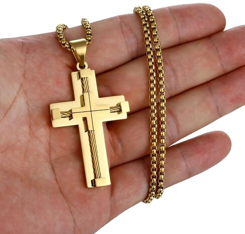 Cross Pendant Necklace,Stainless Steel Pendant for Men & Women,Small Steel Winding Wire Cross Chain,Silver/Gold/Black/Gold Silver Tone in Saudi Arabia