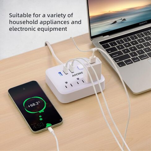 واقي التيار الكهربائي لقطاع الطاقة - 8 منافذ و3 منافذ USB ومنفذ USB-C واحد، 1700 جول، قابس مسطح بزاوية سلك طاقة بطول 6 أقدام، منافذ متباعدة ومنفذ طاقة مدرج في قائمة ETL للمكتب المنزلي in Saudi Arabia