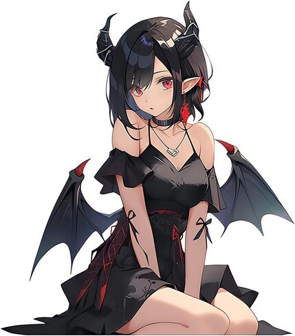 5.1" Kawaii Devil Girl with Wings Sitting Anime Car Decals Auto Body Laptop Windshield Trunk Lid Accessories Stickers (4Pcs) in Kuwait
