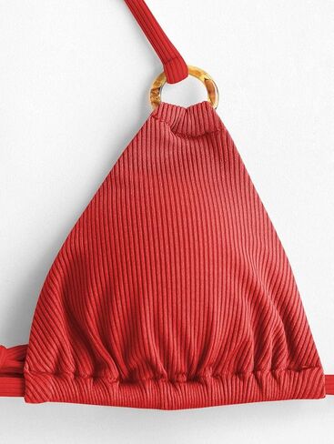 ZAFUL Women's Halter Triangle Bikini Ribbed String Smocked Swimwear Cheeky Thong Swimsuit High Cut Bikini Set in Kuwait