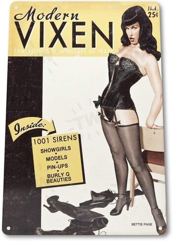 Tin Sign Betty Page Vixen Metal Decor Wall Art Pin-Up Shop A246 12" X 8" in Saudi Arabia