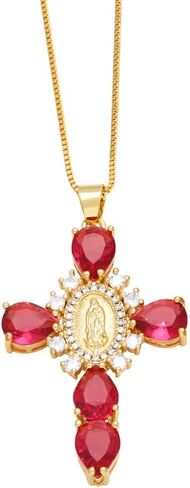 Religious Virgin Mary Cross Teardrop Color Cubic Zirconia Pendant Necklaces for Women in Kuwait