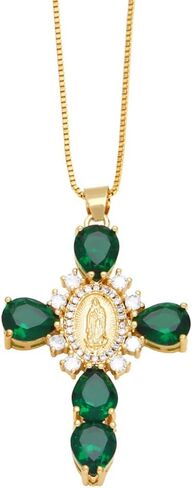 Religious Virgin Mary Cross Teardrop Color Cubic Zirconia Pendant Necklaces for Women in Kuwait