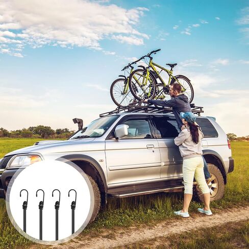 4 Pack Bike Rope Tie Down with Hooks Black Bungee Cords with Hooks, 24" Outdoor Heavy Duty Elastic Rope Tie Down with Metal Hooks for Tents Camping Luggage Rack Cargo Bike in Saudi Arabia