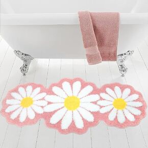 Pink Long Bathroom Rug, Bedroom Area Rug Runner, Daisy Pink Bathroom Mat Cute Flower Bathroom Runner Rug Floral Bathmat Absorbent Bath Mat Decor Girly Room Irregular Mat 24"x51"