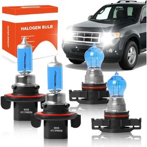 OQSNCV Fit for Ford Escape 2008 2009 2010 2011 2012 Halogen Headlight Bulb 9008/H13 High/Low Beam + H16/5202 Fog Lights Headlamp Replacement Bulbs Kit, Pack of 4