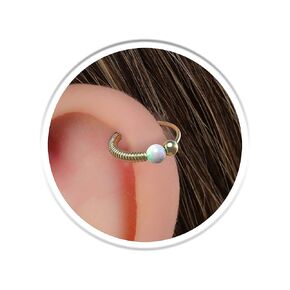 Cartilage Ring Piercing White Opal - 20 Gauge Helix Hoop For Women Men - Hypoallergenic Edgy Ear Ring 925 Silver Handmade Jewelry