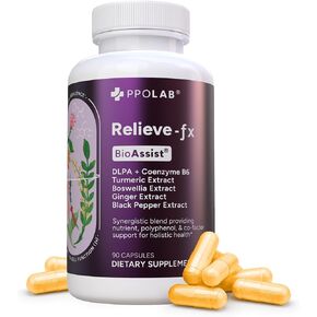 Relieve-fx™ Extra Strength Turmeric Curcumin Supplement with Black Pepper, Boswellia, Ginger, DLPA, Inflammation Health, Joint Support, Mood Relief, Detox Factor, Digestion, 90 Vegan Capsules